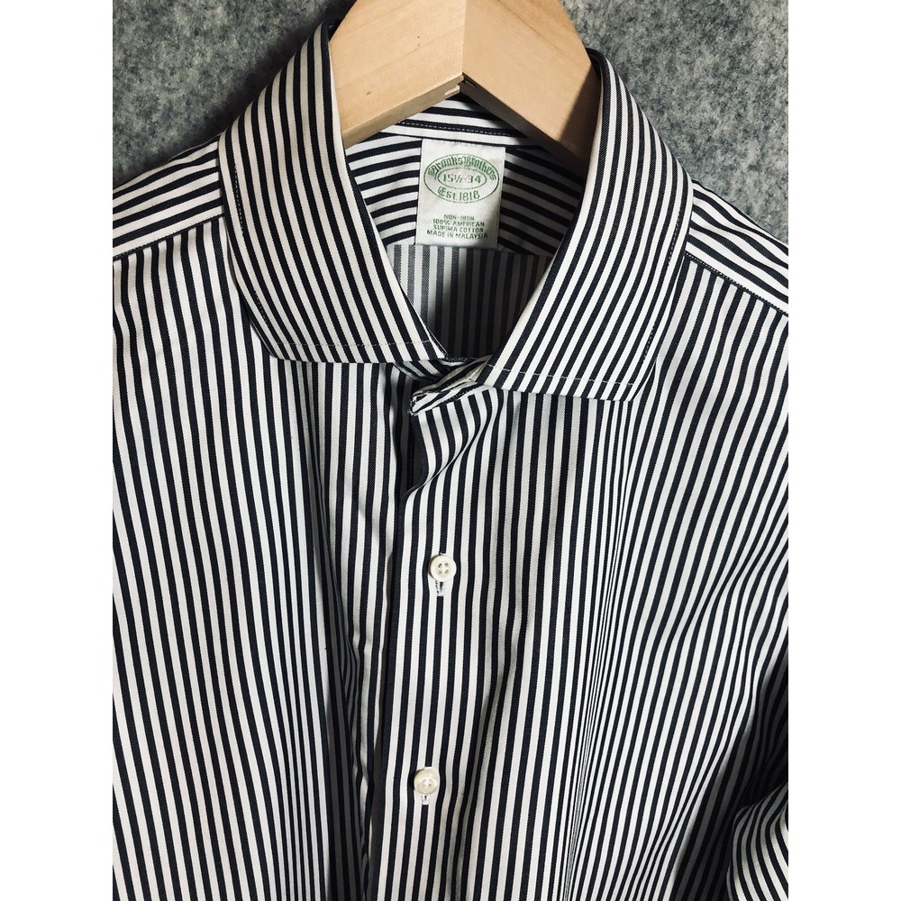 Brooks Brothers Shirt 15.5 34 Blue Stripe Supima Cotton Non-Iron Career Classic